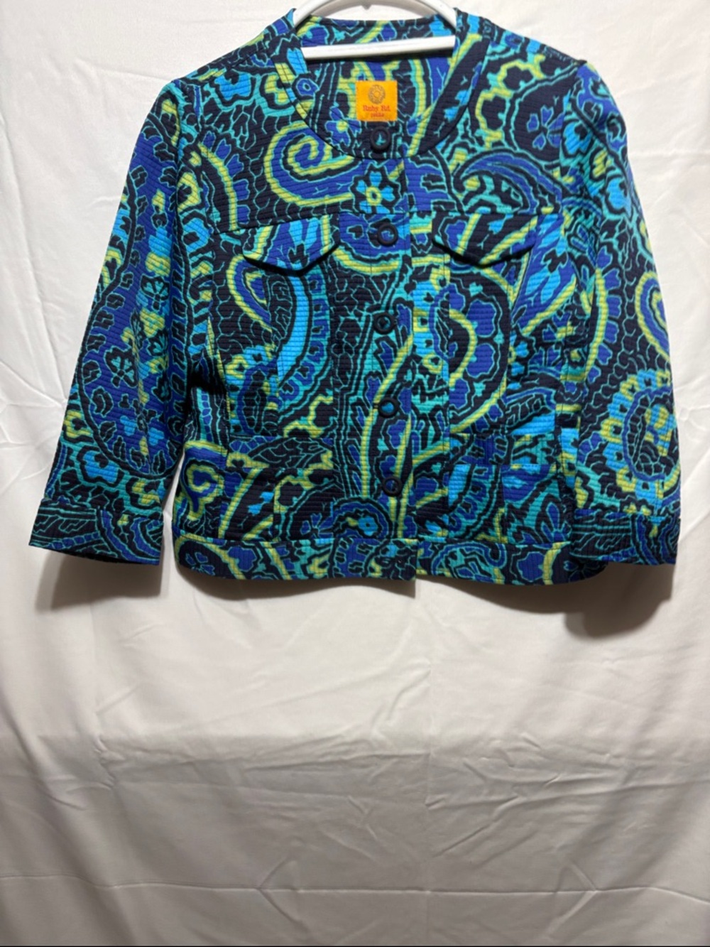 Ruby Rd. Blue & Green Paisley Cropped Blazer